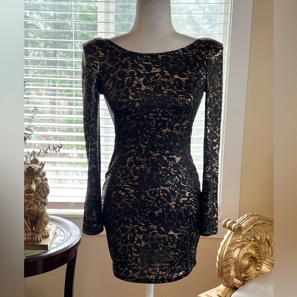 Cals Sexy Black and Gold Long Sleeve Dress